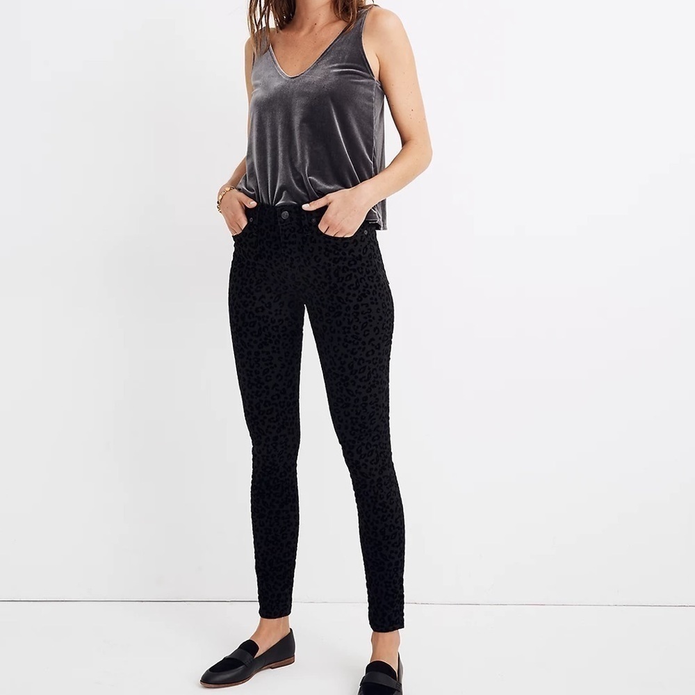 MADEWELL mid rise skinny jean flocked leopard edition